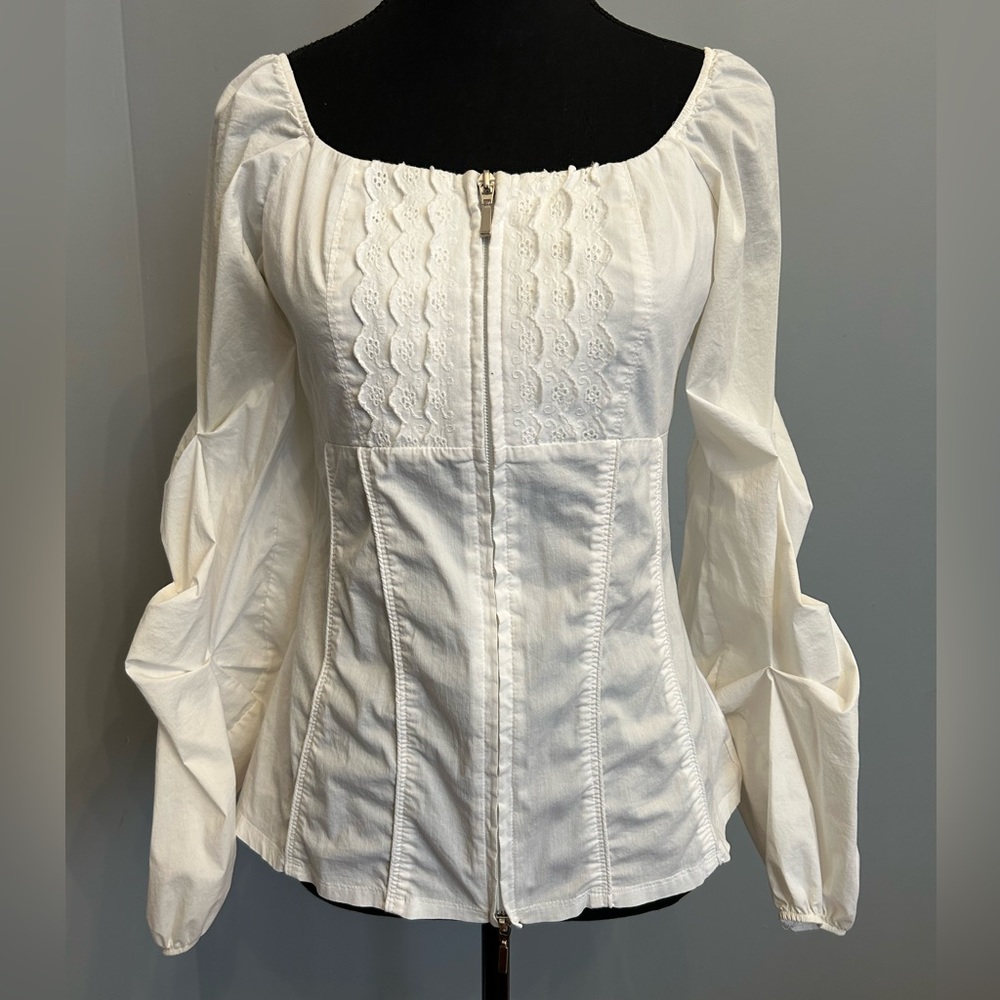 LINEA DOMANI Milkmaid-Style White Long-Sleeve Blouse, size S
